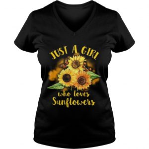 Ladies Vneck Butterfly Just a girl who loves sunflowers shirt