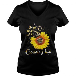Ladies Vneck Butterfly Sunflower Country life shirt