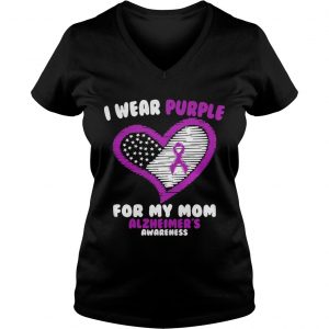 Ladies Vneck Cancer I wear purple for my mom Alzheimers awareness shirt