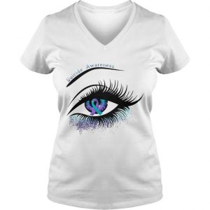 Ladies Vneck Cancer suicide awareness in the eye shirt