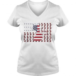 Ladies Vneck Cat and Wine American Flag shirt