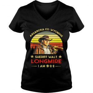 Ladies Vneck Craig Johnson Absaroka Co Wyoming Sheriff Walt Longmire I am 9 1 1 retro shirt