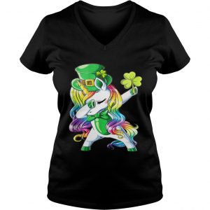 Ladies Vneck Dabbing unicorn Irish St Patricks shirt