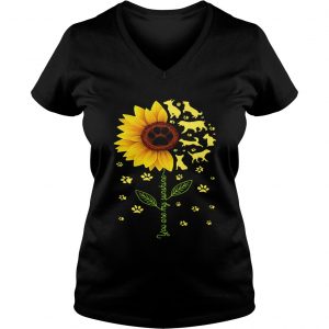 Ladies Vneck Dogs sunflower you are my sunshine shirt