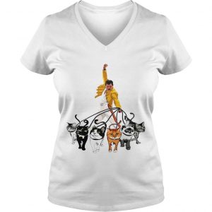 Ladies Vneck Freddie Mercury With His Cat Funny Gift Shirt