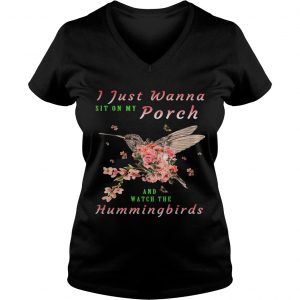 Ladies Vneck I just wanna sit on Porch and watch the hummingbirds shirt