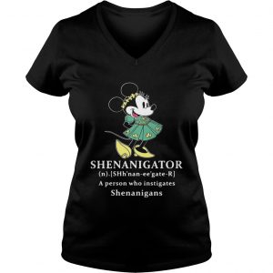 Ladies Vneck Mickey Mouse Shenanigator definition meaning a person who instigates Shenanigans shirt