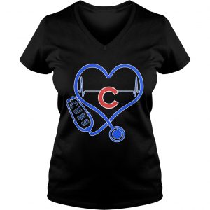 Ladies Vneck Nurse Loves Chicago Cubs Heartbeat Shirt