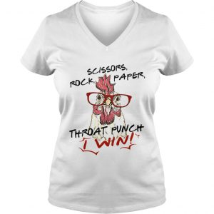 Ladies Vneck Official chicken scissors rock paper throat punch I win shirt