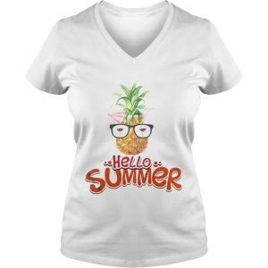 Ladies Vneck Pineapple hello summer wine shirt