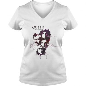 Ladies Vneck Queen Queen band Queen forever all signatures Freddie Mercury shirt