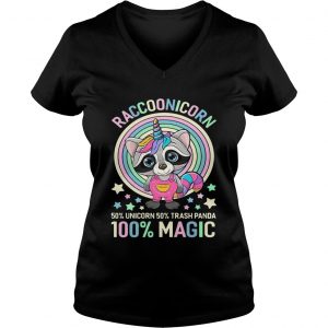 Ladies Vneck Raccoonicorn 50 Unicorn 50 Trash Panda 100 Magic shirt