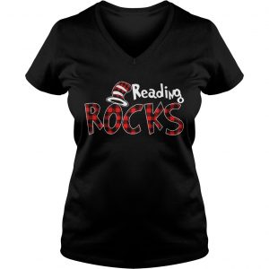 Ladies Vneck Reading Rocks Plaid Version Shirt