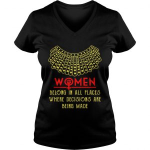 Ladies Vneck Ruth Bader Ginsburgs dissent collar necklace women belong in all places shirt