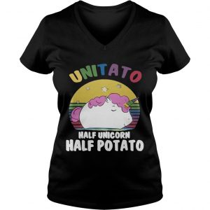 Ladies Vneck Unitato half unicorn half potato shirt