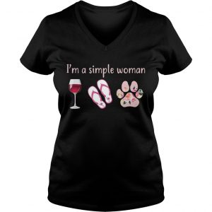 Ladies Vneck Wine Flip Flop Dog Im A simple Woman TShirt