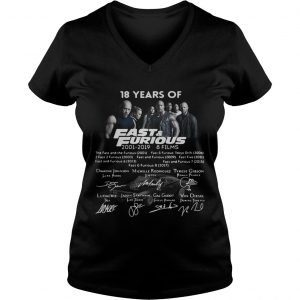 18 years of Fast and Furious 2001 2019 8 films signature Ladies Vneck