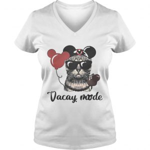 Cat with Mickey Mouse ears vacay mode Ladies Vneck