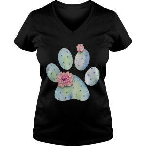 Dog paws cactus and flowers Ladies Vneck