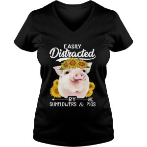Easily Distracted By Sunflowers And Pigs Ladies Vneck