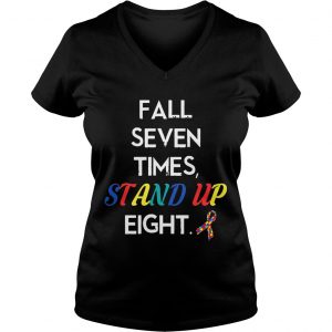 Fall Seven Times Stand Up Eight Autism Awareness Ladies Vneck