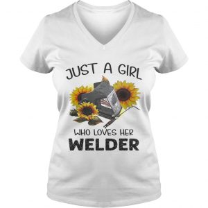 Flower just a girl who loves her welder Ladies Vneck