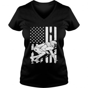 Football Player With American Flag Ladies Vneck