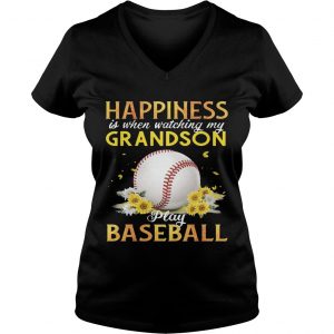 Happiness I When Watching My Grandson Play Baseball Ladies Vneck