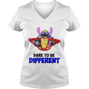 Stitch and iron dare to be different autism Ladies Vneck