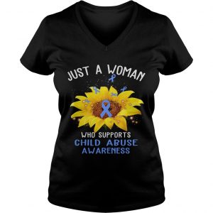 Sunflower just a woman who supports child abuse awareness Ladies Vneck