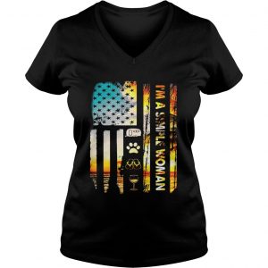 American flag Im a simple woman I love camping dog flip flop and wine Ladies Vneck