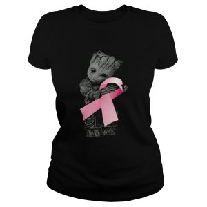 Baby Groot Hugs Breast Cancer Ladies Tee