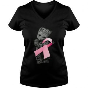 Baby Groot Hugs Breast Cancer Ladies Vneck