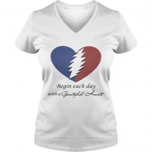 Begin Each Day With A Grateful Heart Ladies Vneck