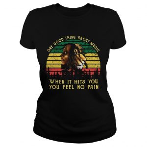 Bob Marley Iron Lion Zion one good thing about music when it hits you you feel no pain retro Ladies Tee