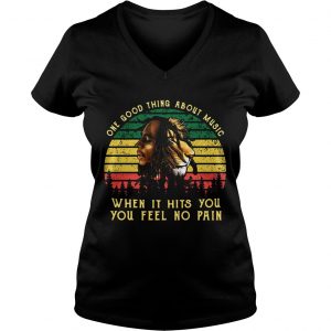 Bob Marley Iron Lion Zion one good thing about music when it hits you you feel no pain retro Ladies Vneck