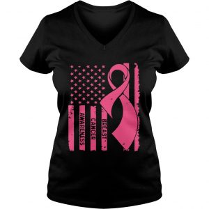 Breast Cancer Awareness American Flag Ladies Vneck