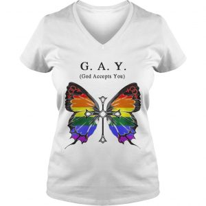 Butterfly Gay God Accepts You Ladies Vneck