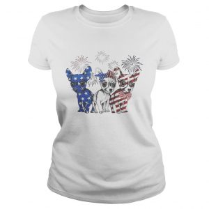 Chihuahua blue white and red American flag Ladies Tee