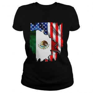 Coat of arms of Mexico inside American flag Ladies Tee