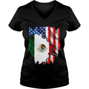 Coat of arms of Mexico inside American flag Ladies Vneck