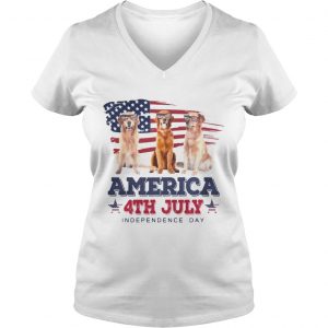 Cool Golden Retriever America 4th July Independence Day Ladies Vneck