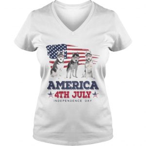 Cool Husky America 4th July Independence Day Ladies Vneck