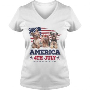 Cool Yorkshire Terrier America 4th July Independence Day Ladies Vneck