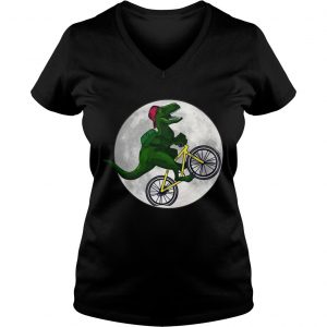 Dinosaurs Ride Bicycles On The Moon Ladies Vneck