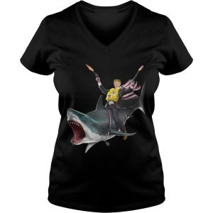 Donald Trump riding shark Independence Day 4th of July Ladies Vneck