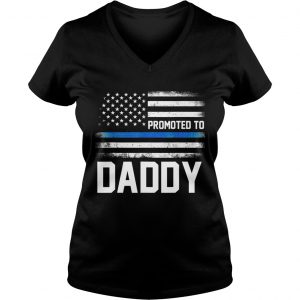 Funny Promoted To Daddy American Flag Fathers Day Ladies Vneck