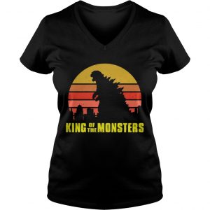 Godzilla King of the monsters vintage retro sunset Ladies Vneck