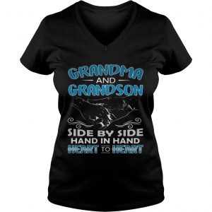 Grandma and Grandson side by side hand in hand heart to heart Ladies Vneck