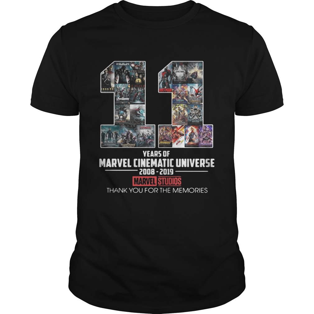 11 years of Marvel Cinematic Universe 2008 2019 Marvel Studios thank you for the memories tshirt